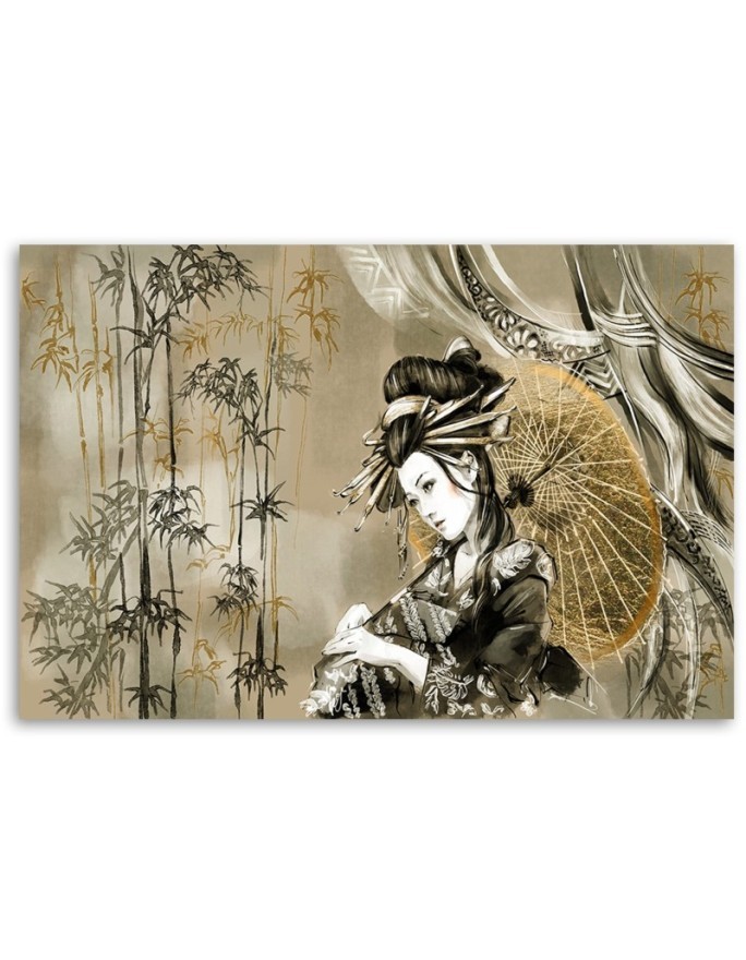 Canvas prints for modern bedroom - Geisha and bamboos | FEEBY