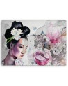 Wall art painting for bedroom - Portrait of a geisha on an old wall | FEEBY