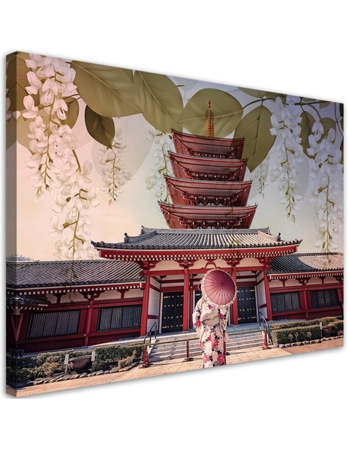 Wall art painting for living room - Japanese Geisha and temple | FEEBY