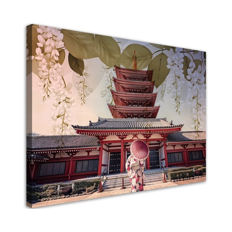 Wall art painting for living room - Japanese Geisha and temple | FEEBY