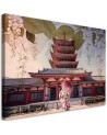 Wall art painting for living room - Japanese Geisha and temple | FEEBY