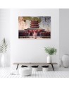 Wall art painting for living room - Japanese Geisha and temple | FEEBY