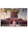 Wall art painting for living room - Japanese Geisha and temple | FEEBY