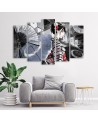 Canvas print for bedroom 5 parts - Geisha with fan | FEEBY