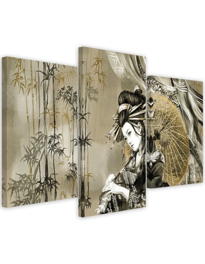 Picture for bedroom triptych - Geisha and bamboos | FEEBY