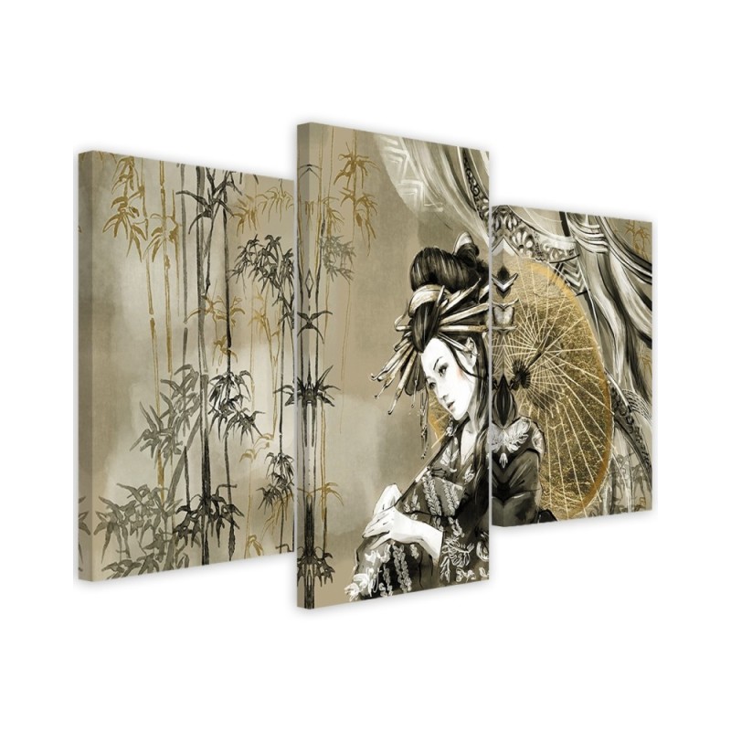 Picture for bedroom triptych - Geisha and bamboos | FEEBY