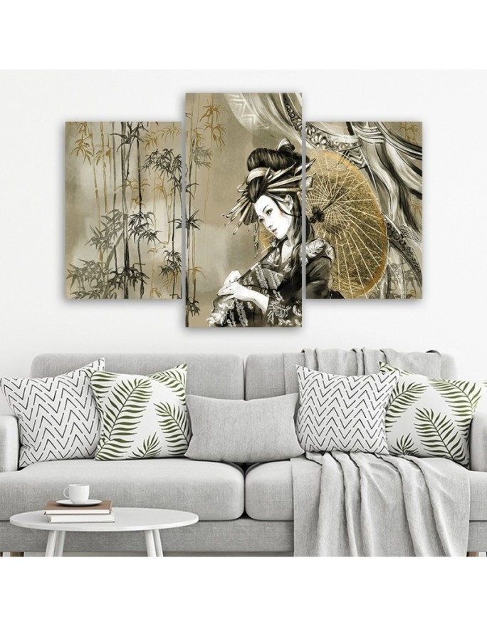 Picture for bedroom triptych - Geisha and bamboos | FEEBY