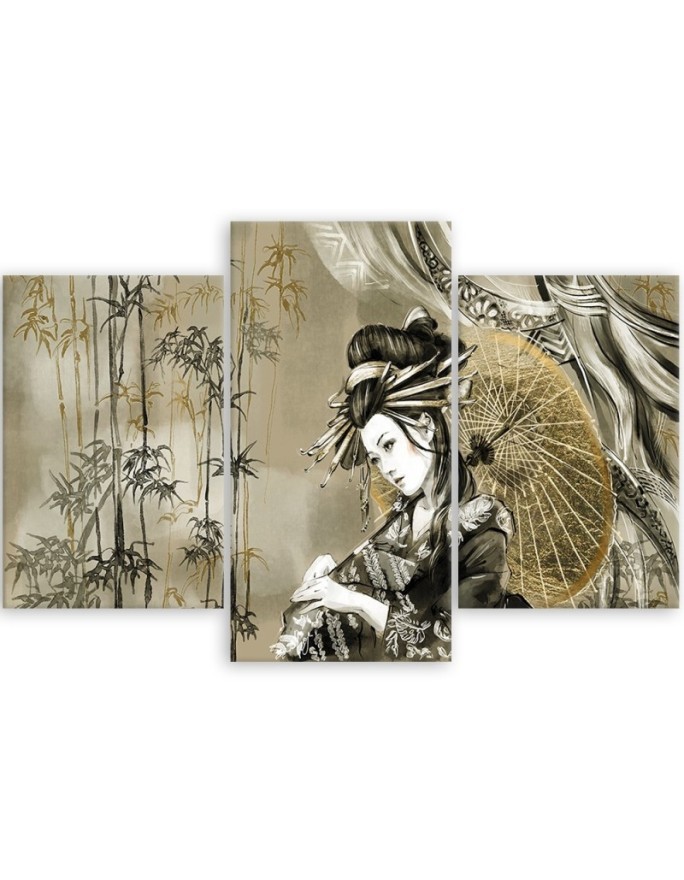 Picture for bedroom triptych - Geisha and bamboos | FEEBY
