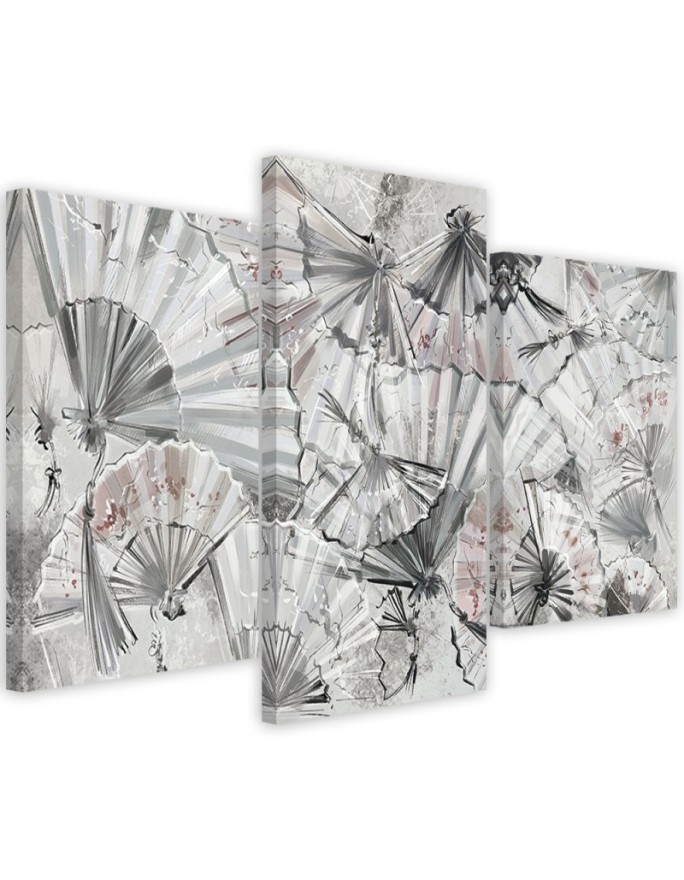 Living room wall painting 3-panel - Japanese fans | FEEBY