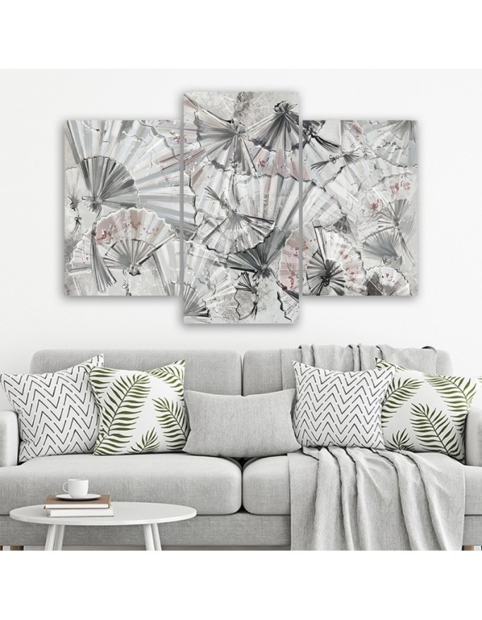 Living room wall painting 3-panel - Japanese fans | FEEBY