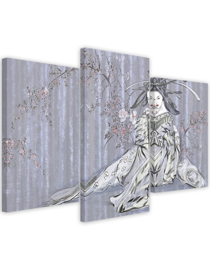Three-part canvas painting - Traditional Japanese geisha | FEEBY