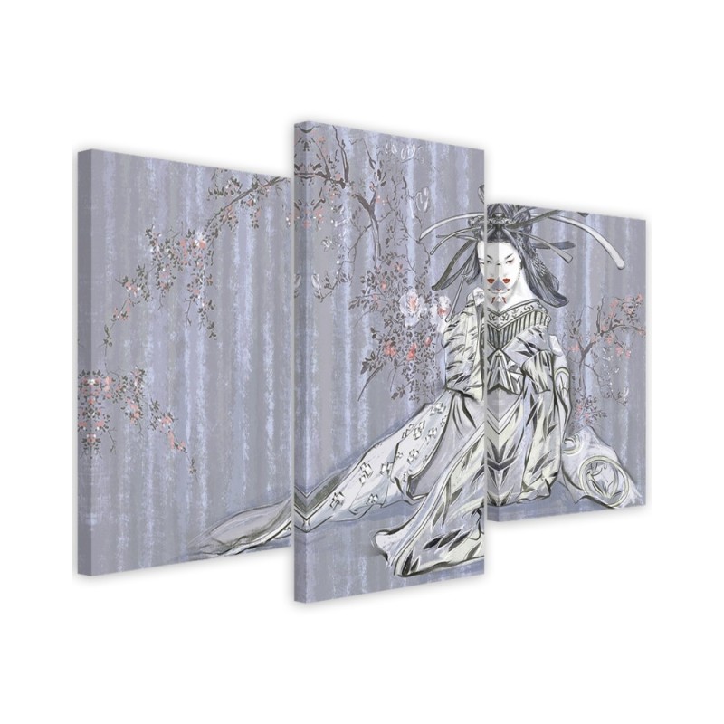 Three-part canvas painting - Traditional Japanese geisha | FEEBY