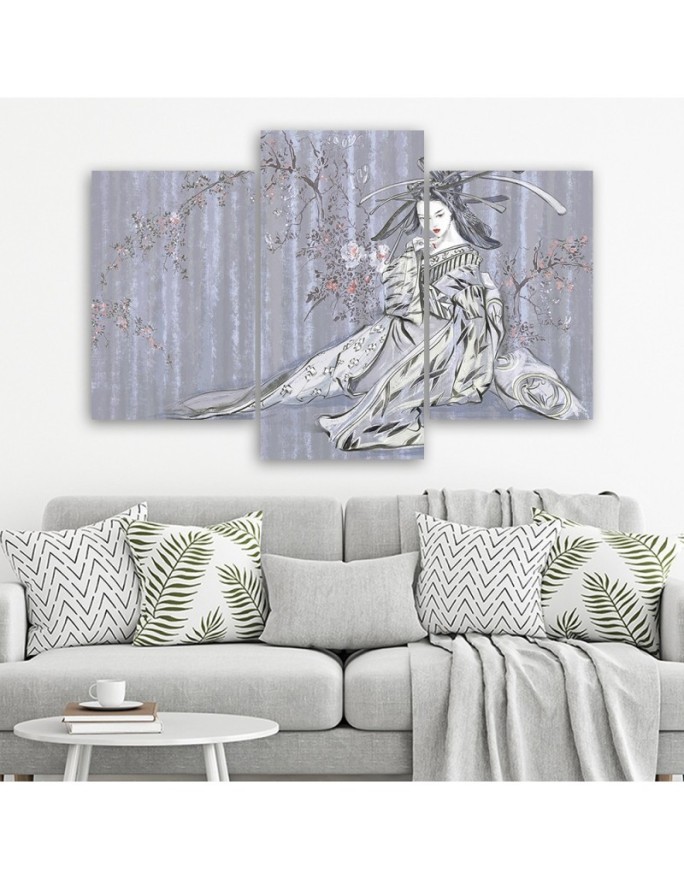 Three-part canvas painting - Traditional Japanese geisha | FEEBY