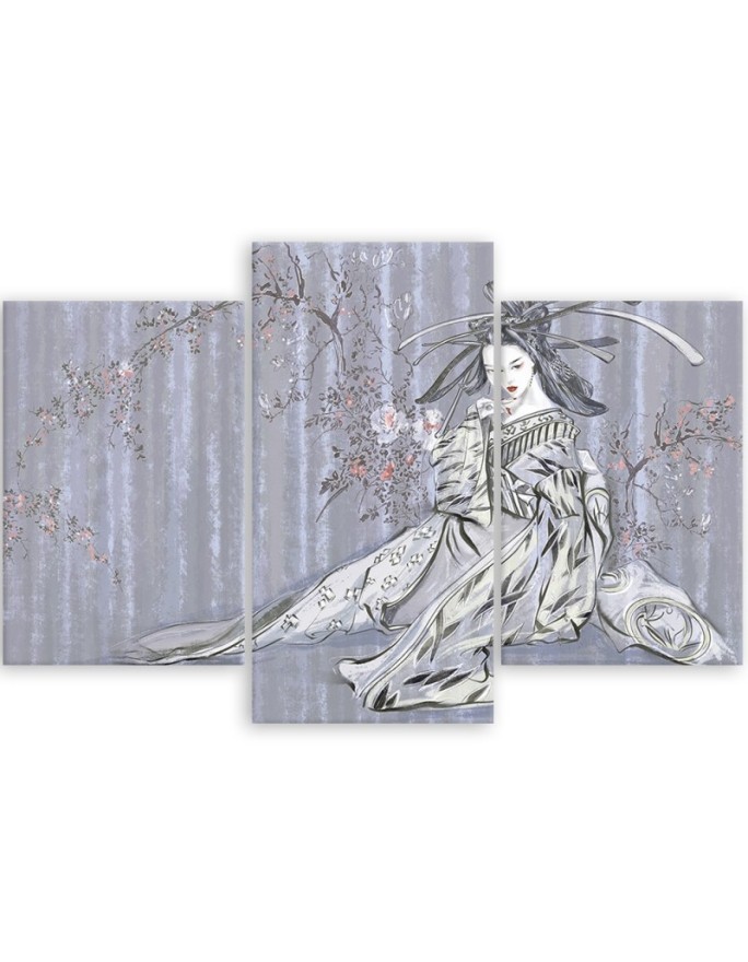 Three-part canvas painting - Traditional Japanese geisha | FEEBY