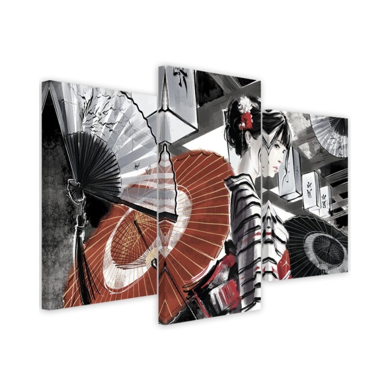 Bedroom painting triptych - Geisha with fan | FEEBY