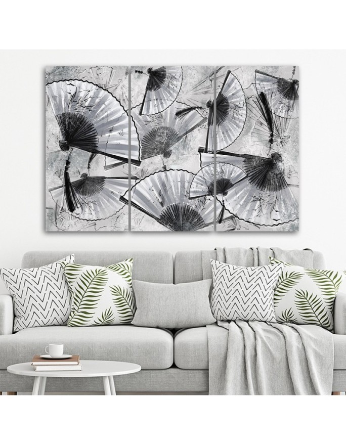 Living room triptych - Japanese fans | FEEBY