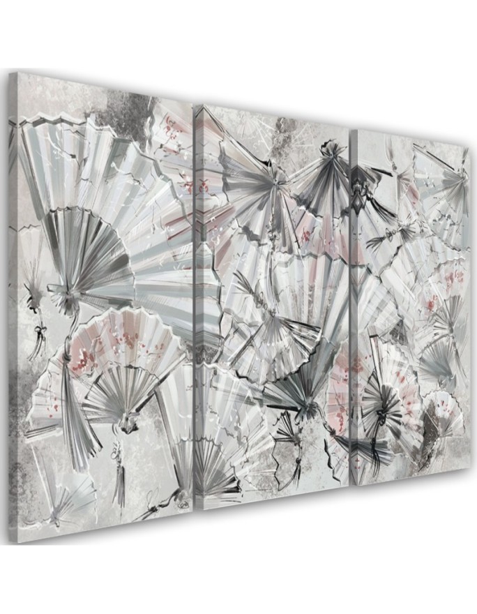 Living room wall painting 3-panel - Japanese fans | FEEBY