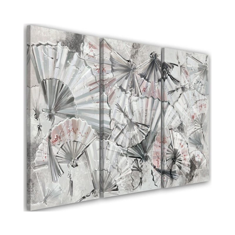 Living room wall painting 3-panel - Japanese fans | FEEBY