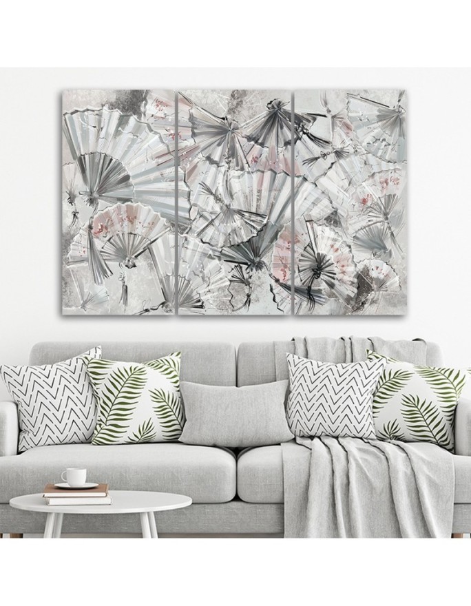 Living room wall painting 3-panel - Japanese fans | FEEBY