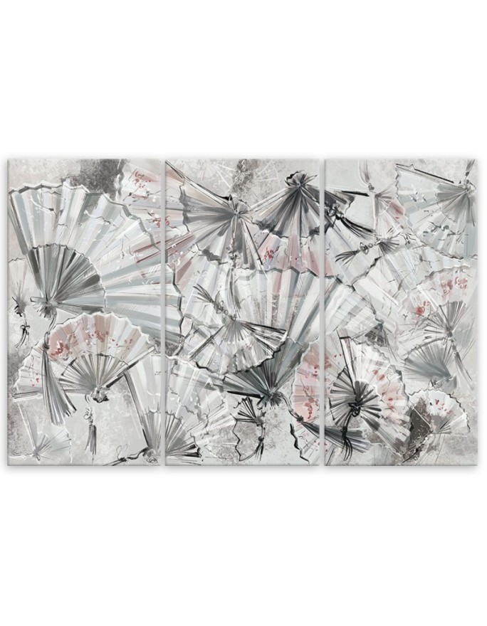 Living room wall painting 3-panel - Japanese fans | FEEBY