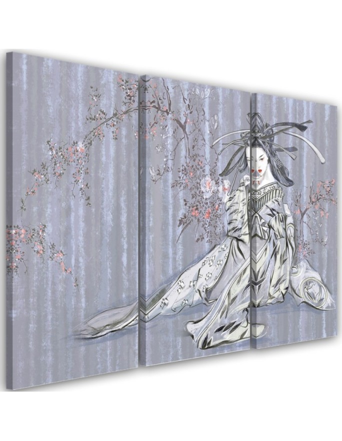 Three-part canvas painting - Traditional Japanese geisha | FEEBY