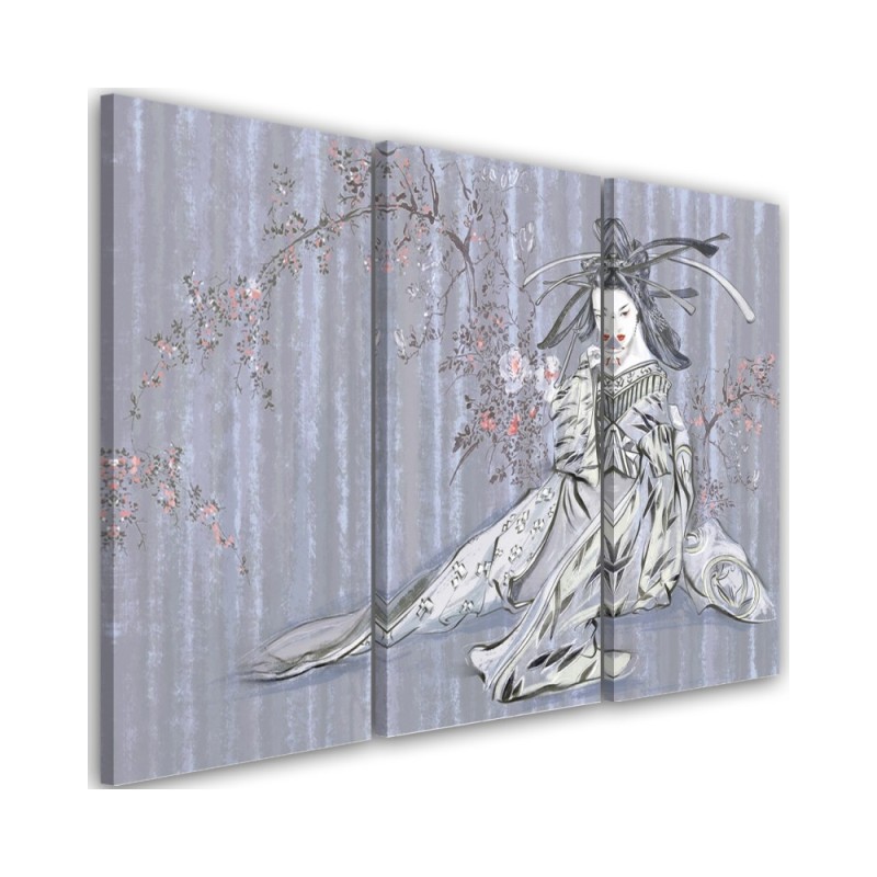 Three-part canvas painting - Traditional Japanese geisha | FEEBY