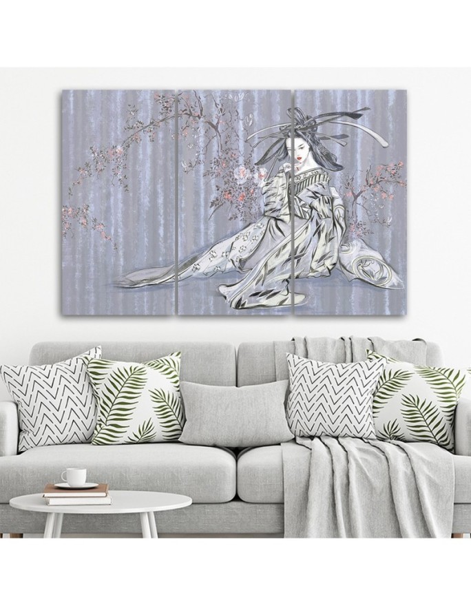Three-part canvas painting - Traditional Japanese geisha | FEEBY
