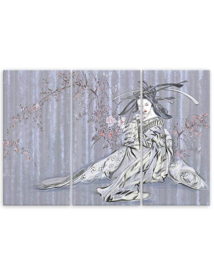 Three-part canvas painting - Traditional Japanese geisha | FEEBY