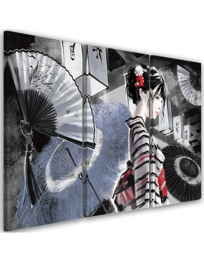 Canvas print Geisha with a fan
