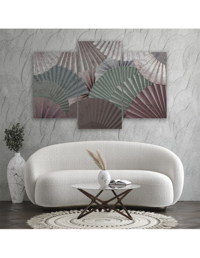 Modern paintings for living room triptych - Colourful fans | FEEBY