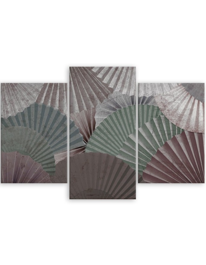 Modern paintings for living room triptych - Colourful fans | FEEBY