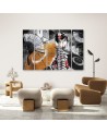 Canvas print for bedroom 5 parts - Geisha with fan | FEEBY