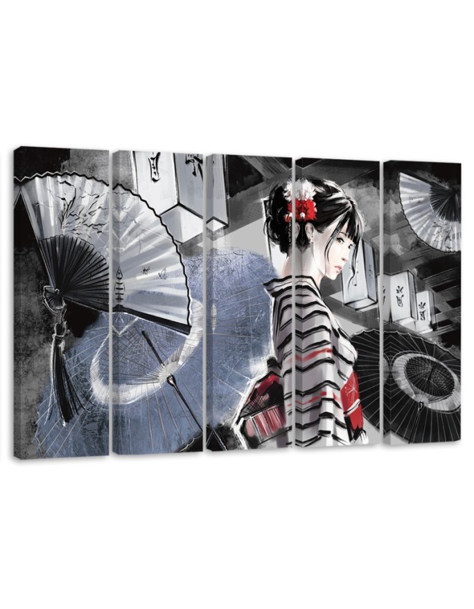 Bedroom painting 5 parts - Geisha with fan | FEEBY