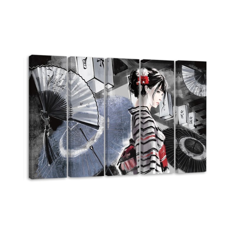 Bedroom painting 5 parts - Geisha with fan | FEEBY