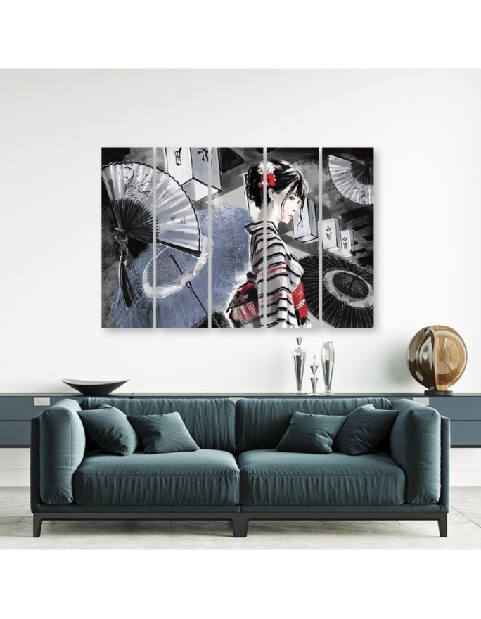 Bedroom painting 5 parts - Geisha with fan | FEEBY
