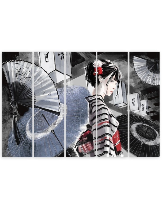 Bedroom painting 5 parts - Geisha with fan | FEEBY