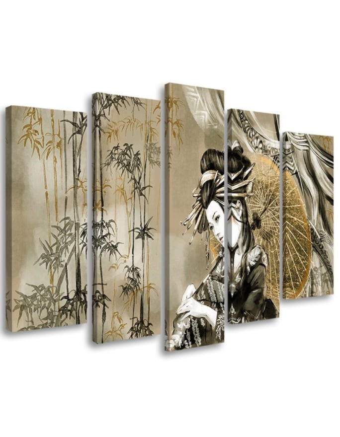 Five-part picture - Geisha and bamboos | FEEBY