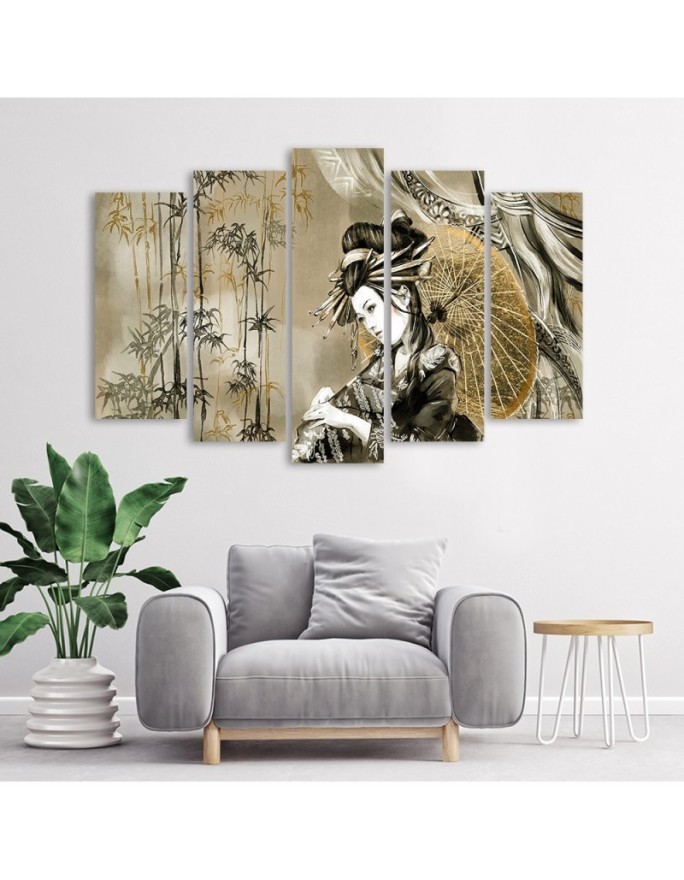 Five-part picture - Geisha and bamboos | FEEBY