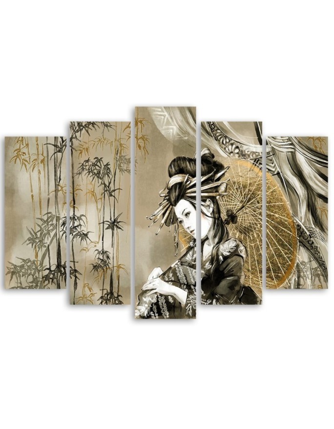 Five-part picture - Geisha and bamboos | FEEBY