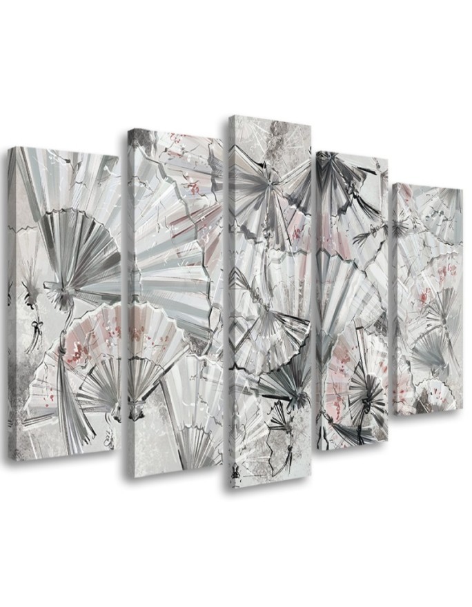 Canvas print 5-part painting for living room - Japanese fans | FEEBY