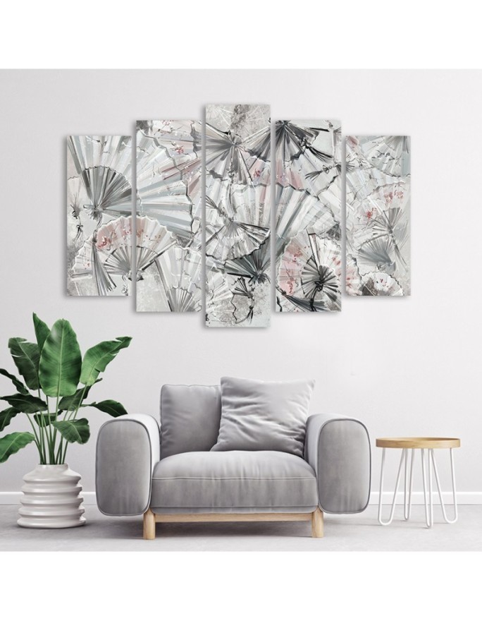 Canvas print 5-part painting for living room - Japanese fans | FEEBY