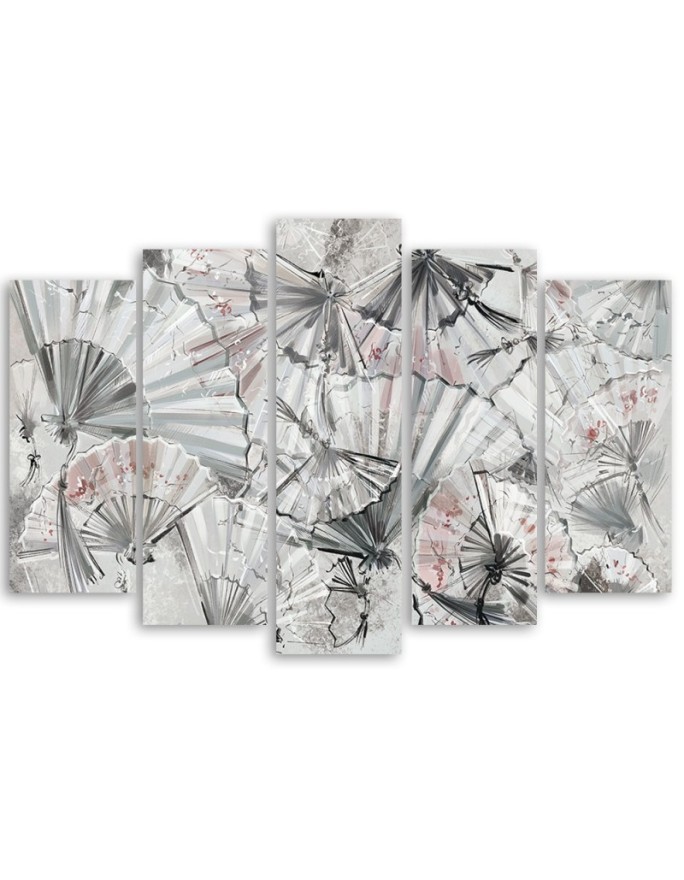 Canvas print 5-part painting for living room - Japanese fans | FEEBY