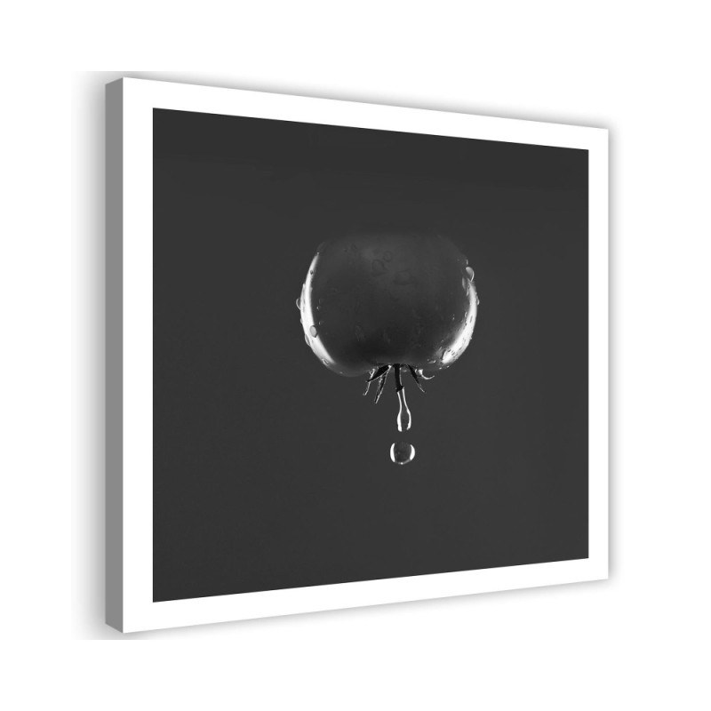 Canvas prints decoration for kitchen - Tomato and water drops black and white | FEEBY