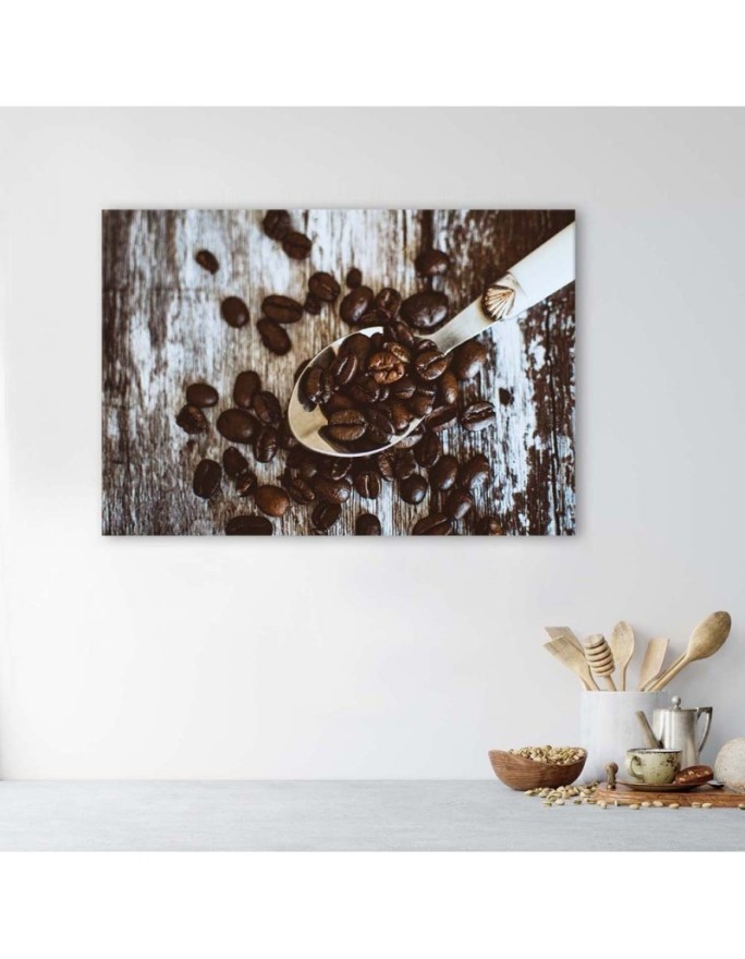 Canvas painting - Coffee beans on a bar spoon | FEEBY