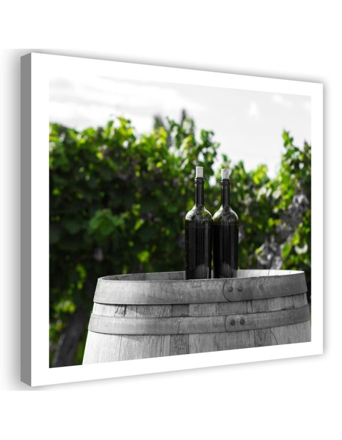Stylish Canvas prints for the home - Wine bottles on a barrel | FEEBY