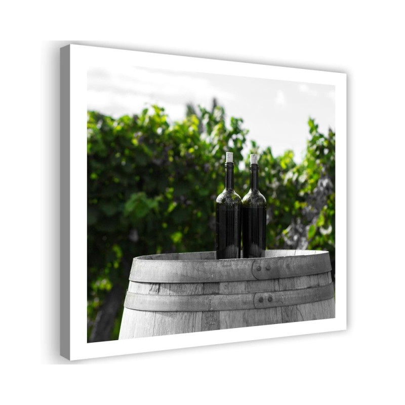Stylish Canvas prints for the home - Wine bottles on a barrel | FEEBY