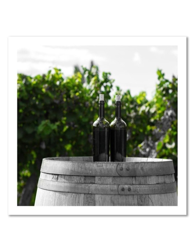 Stylish Canvas prints for the home - Wine bottles on a barrel | FEEBY