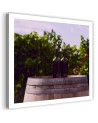 Canvas prints for the kitchen - Wine bottles and wooden barrel | FEEBY