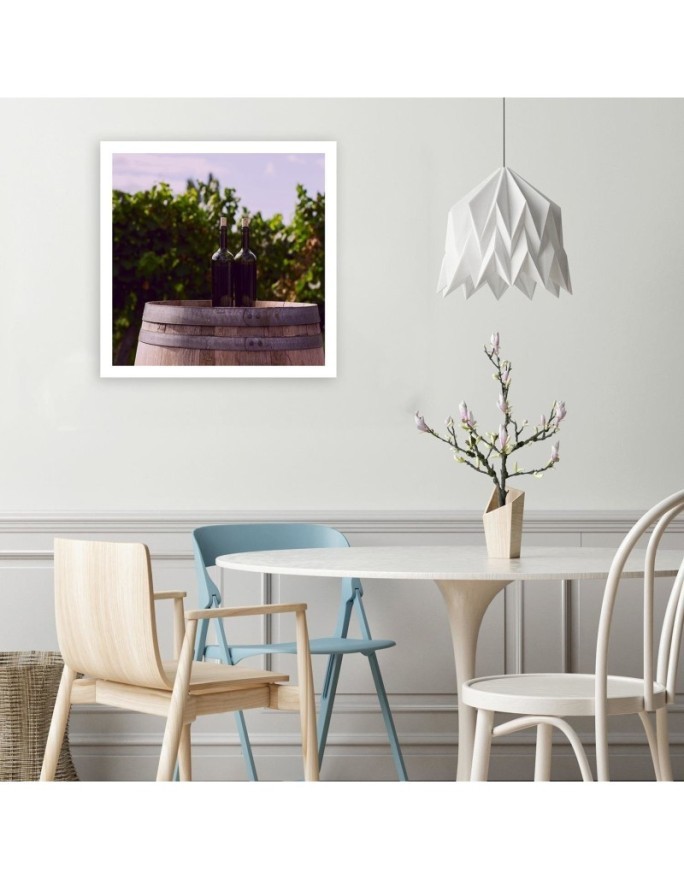 Canvas prints for the kitchen - Wine bottles and wooden barrel | FEEBY