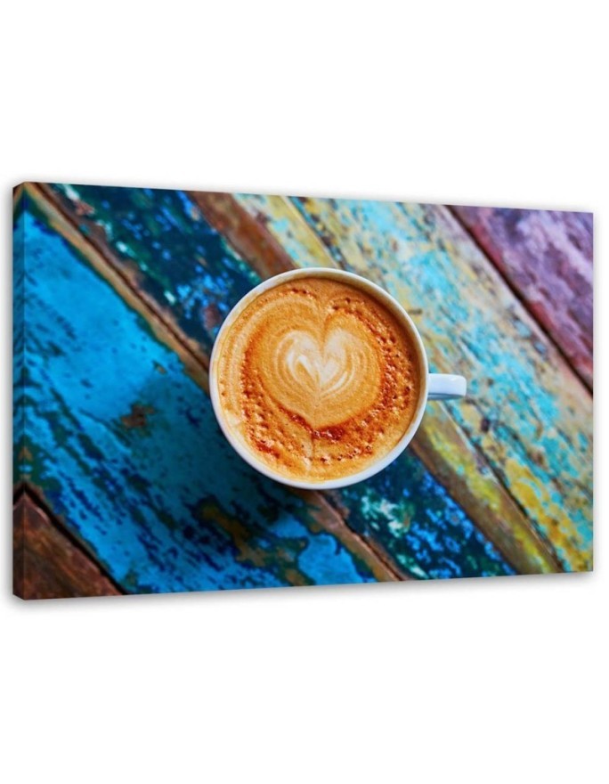 Canvas prints for kitchen - Coffee on coloured wood | FEEBY